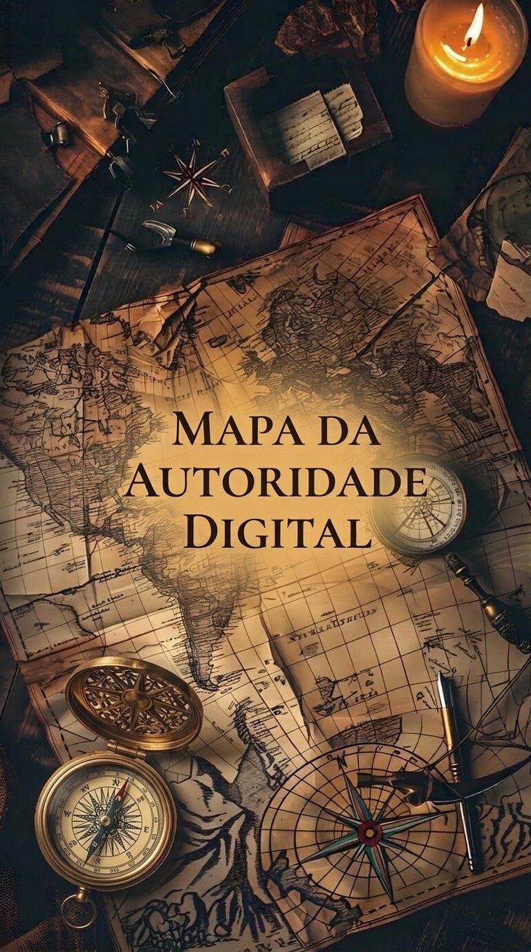 Mapa da Autoridade Digital: mapa antigo com bússolas iluminado por uma vela